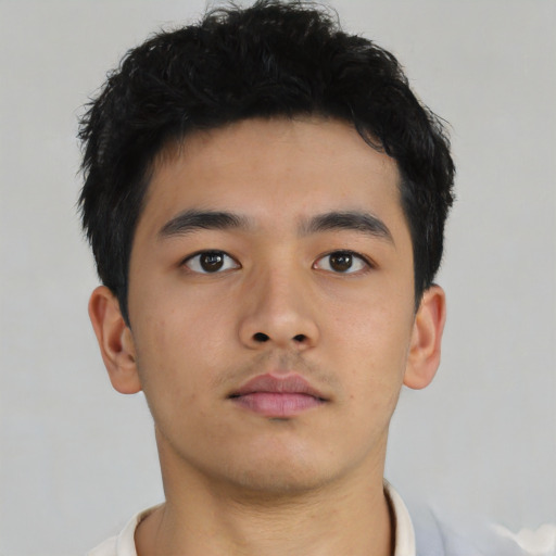 Neutral asian young-adult male with short  brown hair and brown eyes