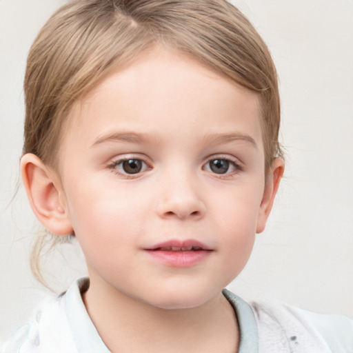 Neutral white child female with short  brown hair and blue eyes