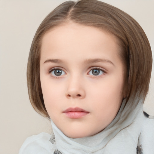 Neutral white child female with medium  brown hair and blue eyes