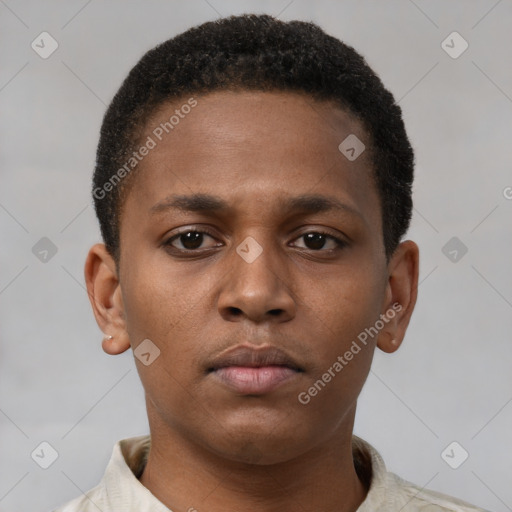 Neutral latino young-adult male with short  brown hair and brown eyes