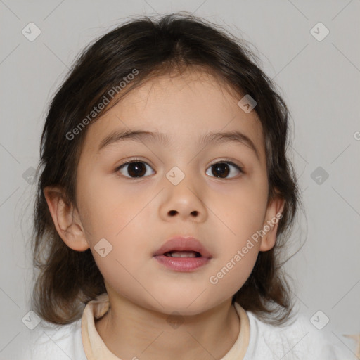 Neutral white child female with medium  brown hair and brown eyes