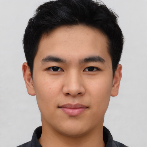 Neutral asian young-adult male with short  black hair and brown eyes