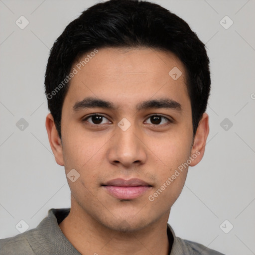 Neutral asian young-adult male with short  black hair and brown eyes