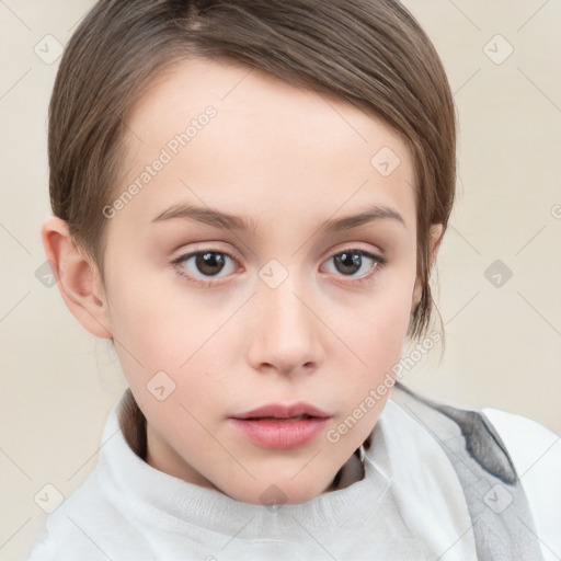 Neutral white child female with medium  brown hair and brown eyes