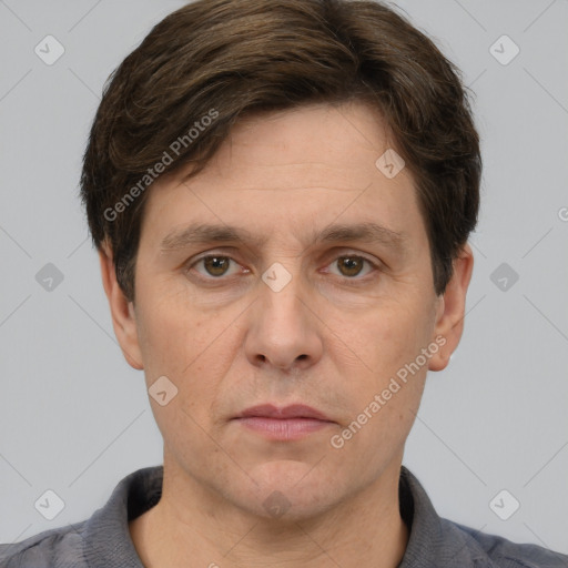 Neutral white adult male with short  brown hair and brown eyes