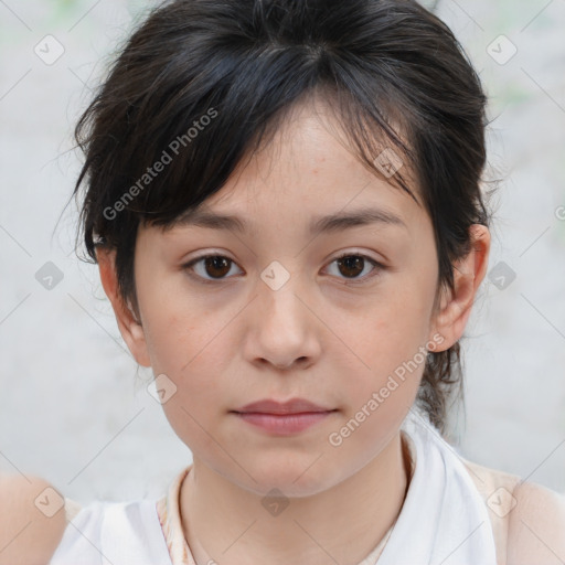 Neutral white child female with medium  brown hair and brown eyes