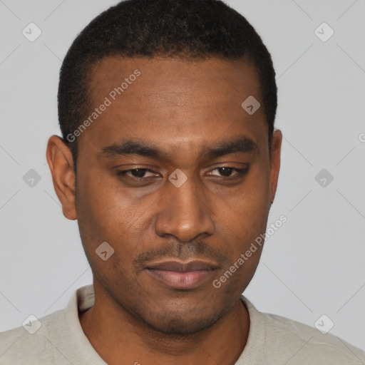 Neutral black young-adult male with short  brown hair and brown eyes