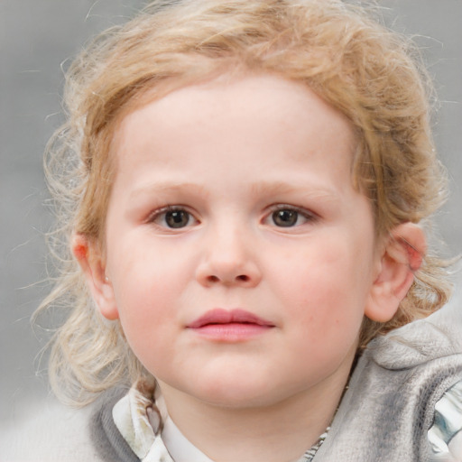 Neutral white child female with medium  brown hair and blue eyes