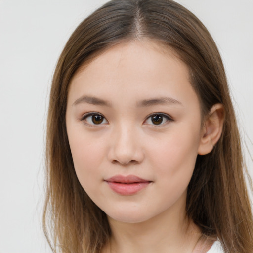 Neutral white child female with long  brown hair and brown eyes