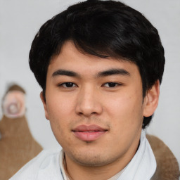 Neutral asian young-adult male with short  brown hair and brown eyes