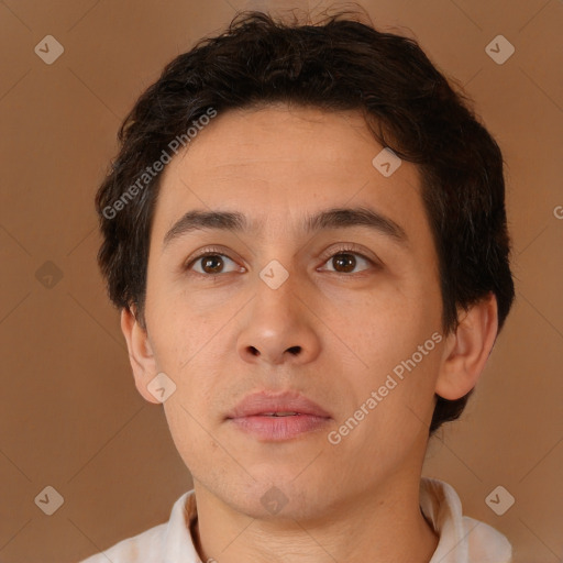 Neutral asian young-adult male with short  brown hair and brown eyes