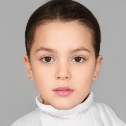 Neutral white child female with short  brown hair and brown eyes