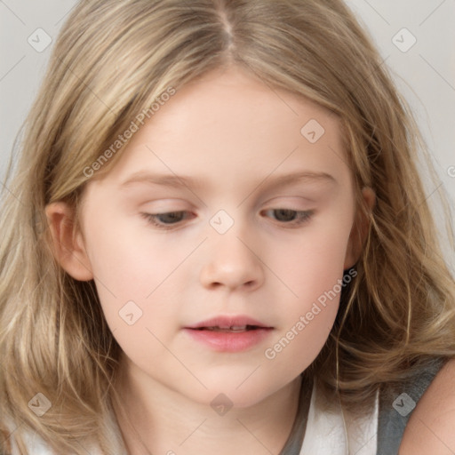 Neutral white child female with long  brown hair and brown eyes