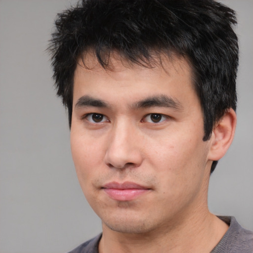 Neutral asian young-adult male with short  brown hair and brown eyes
