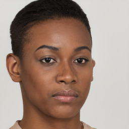 Neutral black young-adult female with short  brown hair and brown eyes