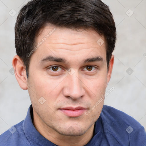 Neutral white adult male with short  brown hair and brown eyes