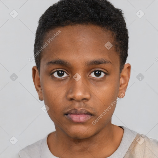 Neutral black young-adult male with short  brown hair and brown eyes