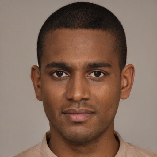 Neutral black young-adult male with short  brown hair and brown eyes