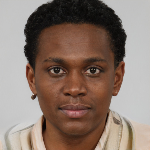 Neutral black young-adult male with short  brown hair and brown eyes