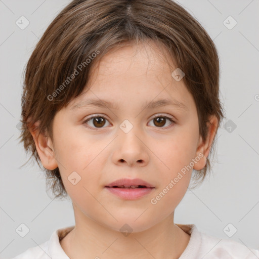 Neutral white child female with medium  brown hair and brown eyes