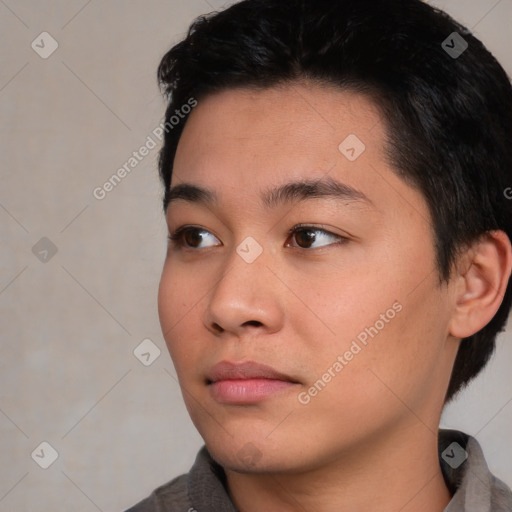 Neutral asian young-adult male with short  black hair and brown eyes