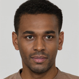 Neutral black young-adult male with short  brown hair and brown eyes