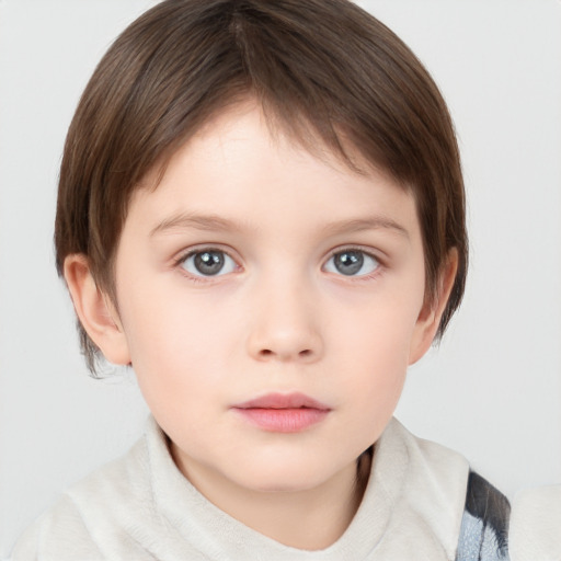 Neutral white child female with medium  brown hair and grey eyes