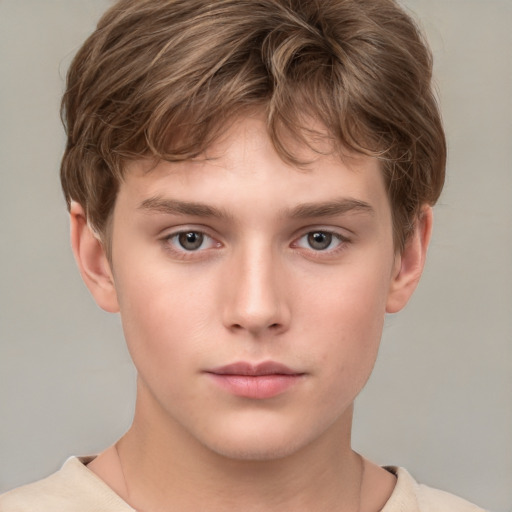 Neutral white child male with short  brown hair and grey eyes