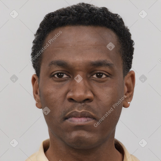 Neutral black young-adult male with short  brown hair and brown eyes