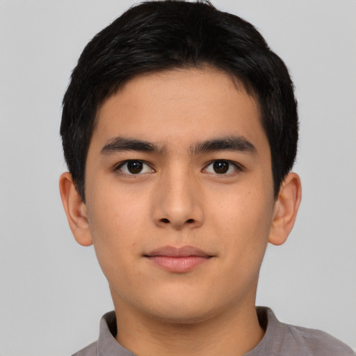 Neutral asian young-adult male with short  brown hair and brown eyes