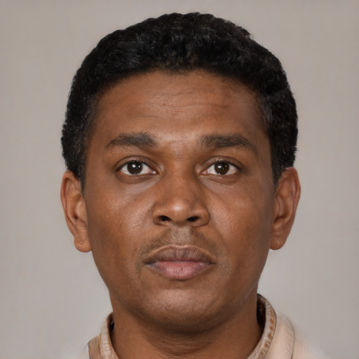 Neutral black young-adult male with short  brown hair and brown eyes