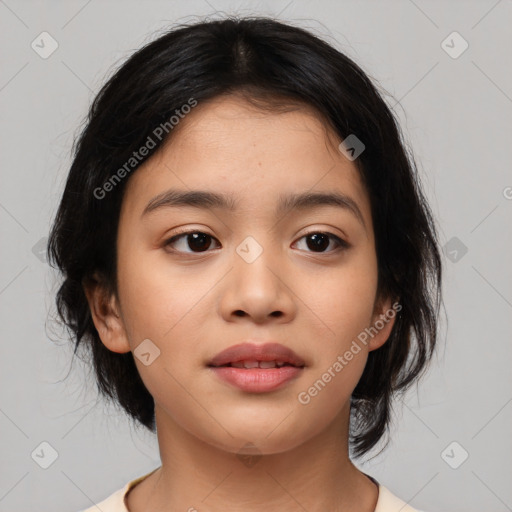 Neutral asian young-adult female with medium  brown hair and brown eyes