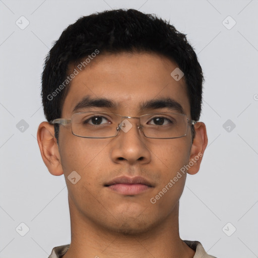 Neutral asian young-adult male with short  brown hair and brown eyes