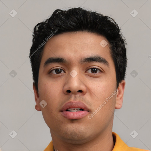 Neutral asian young-adult male with short  black hair and brown eyes