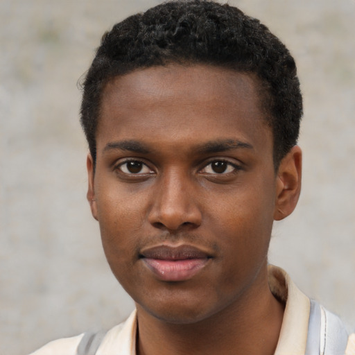 Neutral black young-adult male with short  brown hair and brown eyes