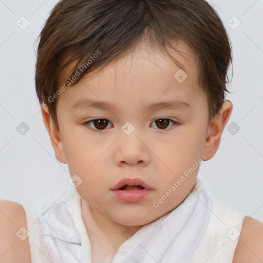 Neutral white child female with short  brown hair and brown eyes