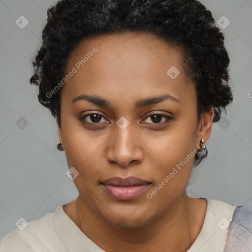 Neutral black young-adult female with short  brown hair and brown eyes