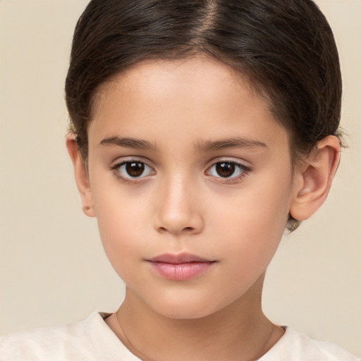 Neutral white child female with short  brown hair and brown eyes