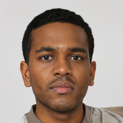 Neutral black young-adult male with short  brown hair and brown eyes