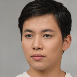 Neutral asian young-adult male with short  brown hair and brown eyes