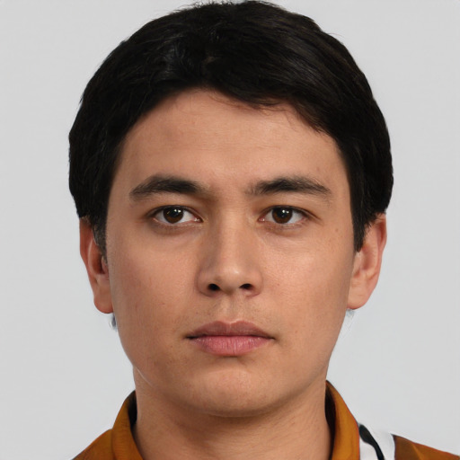 Neutral asian young-adult male with short  black hair and brown eyes