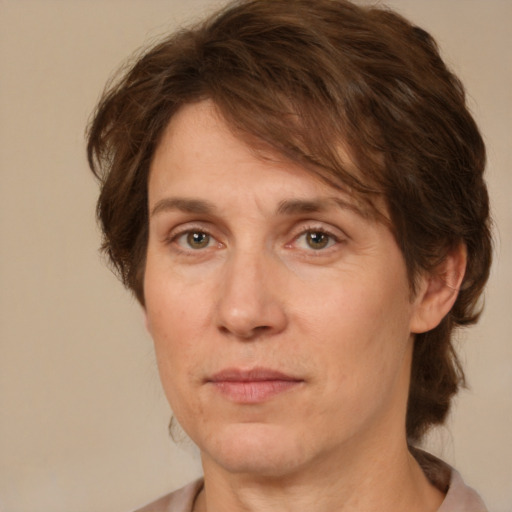 Joyful white adult male with medium  brown hair and green eyes