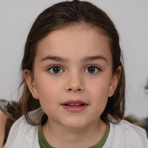 Neutral white child female with medium  brown hair and brown eyes