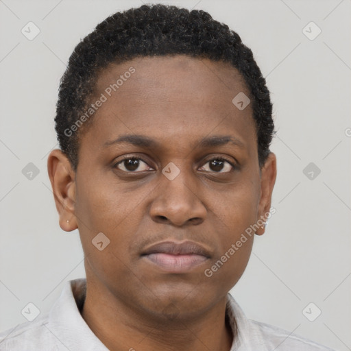 Neutral black young-adult female with short  brown hair and brown eyes