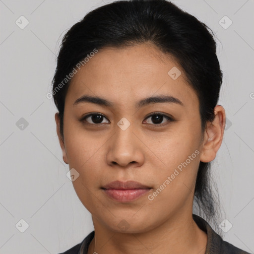 Neutral asian young-adult female with short  black hair and brown eyes