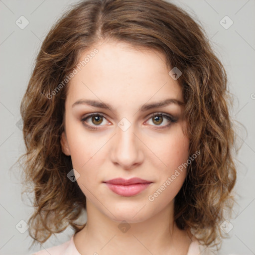 Neutral white young-adult female with medium  brown hair and green eyes