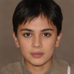 Neutral white young-adult female with short  brown hair and brown eyes