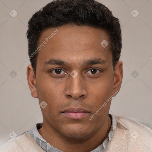 Neutral latino young-adult male with short  brown hair and brown eyes