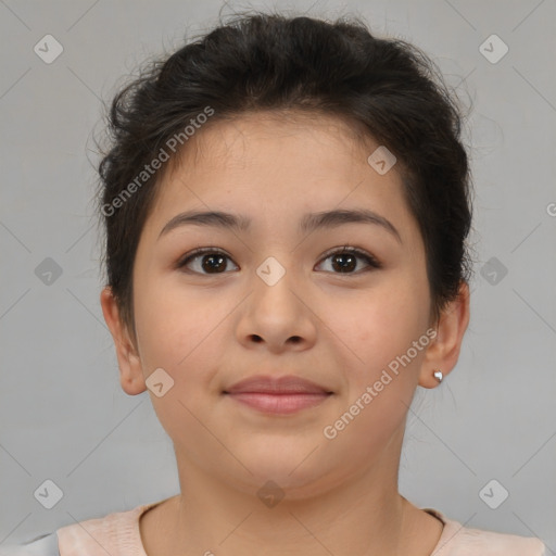 Neutral asian young-adult female with short  brown hair and brown eyes