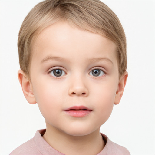 Neutral white child female with short  brown hair and grey eyes